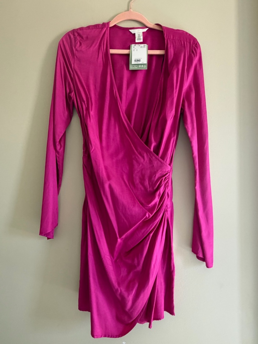 H&M Fuchsia Long-Sleeve Wrap Mini Dress
